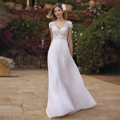 Elegant Simple A Line Wedding Dresses Appliques Lace Bride Gowns V Neck Backless - Image 1 of 4