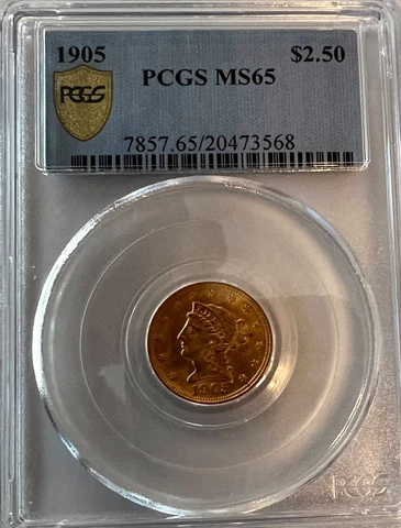 1905 $2.5 Gold Liberty Quarter Eagle PCGS Certified MS65 - Free Shipping Cover