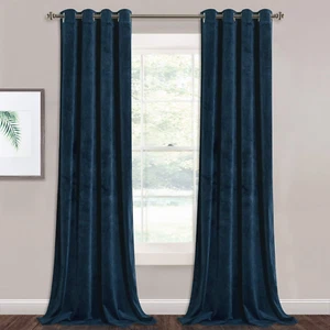 Navy Blue Velvet Curtains 102 Inches Room Darkening for Boys Bedroom, Soft Heavy - Picture 1 of 7