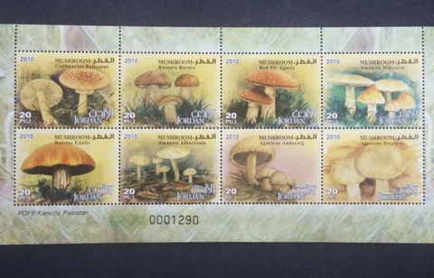 JORDAN 2010 MNH MUSHROOMS PILZE FUNGHI COMPLETE SET STAMPS SHEETLET SHEET Cover