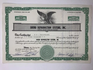 Sistemas de reproducción de sonido vintage con certificado de stock 1984, Inc. 5.000 acciones - Imagen 1 de 4