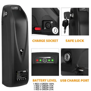E-Bike Battery Li-ion Power 36V/48V 10/13/15AH Pack Lockable with USB Charging - Picture 1 of 32
