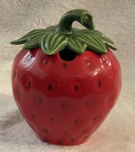 Vintage Strawberry Ceramic Jar w/ Lid Storage Sugar Jelly 5” - Picture 1 of 7