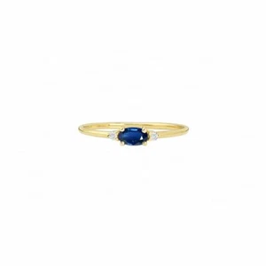 Anillo de promesa de diamantes genuinos zafiro azul piedras preciosas oro de 14K - Imagen 1 de 5