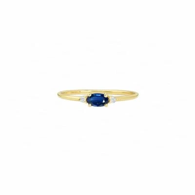 Genuine Diamond Blue Sapphire Gemstone Promise Ring 14K Gold - Image 1 of 4