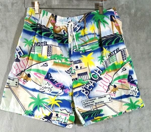 Pantaloncini hawaiani vintage da uomo motivo da spiaggia astratto foderato vita elastica cordino - Foto 1 di 7