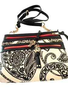 SPARTINA Negro Marfil Cachemira Lino Bandolera Bolso de Mano Cartera con Cartera a Juego - Imagen 1 de 19