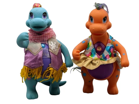 Vintage 90’s Darlin’ Dinos Dino Doll Figures Set Of 2 Dinosaur Gem Dazzlers Hair Cover