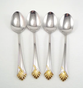 4 Teaspoons Fortunoff FTU16GA Stainless 18/8 FTU16 Gold Accent Silverware - Picture 1 of 8