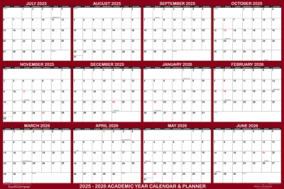 SWIFTGLIMPSE 2025-2026 Academic Wall Calendar Erasable Home School Wall Planner 32" x 48"