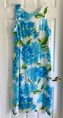 BOB MACKIE STUDIO 100% Silk Dress Vibrant Blue Hydrangea Floral Women’s 12 - Image 1 of 4