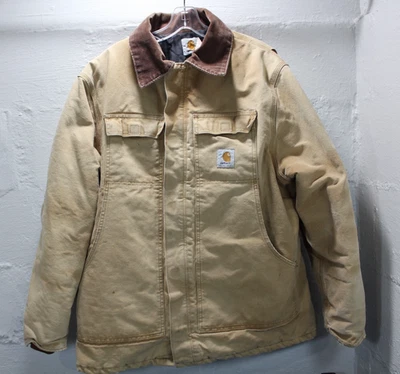 Vtg Mens Carhart Quilted Coat Jacket XL Distressed Chore Barn Canvas - Image 1 of 4