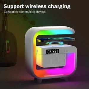 Multifunction Wireless Charger Station RGB Night Light Alarm Clock Speaker - Zdjęcie 1 z 14