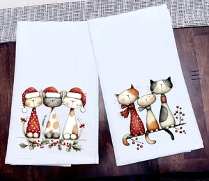Küchen Geschirrtuch Weihnachten Katzen Geschirrtuch Tinte auf 100% Baumwolle Gr. 28x28 Neu - Bild 1 von 1