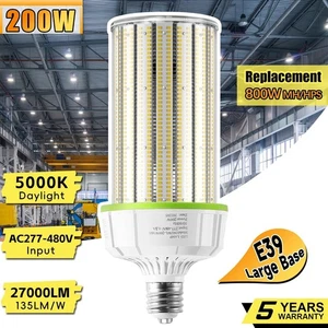 480V -200W LED Corn Light Bulb Industrial Warehouse Commercial Cob Lamp E39 Base - Picture 1 of 11