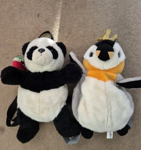Used Children Plush Backpack Bags - panda and penguin - Picture 1 of 2