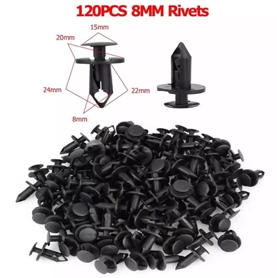 120PCS 8mm Bumper Retainer Clips Auto Car Plastic Push Rivets Fastener Fender - Image 1 of 4