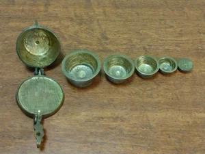 ANTIQUE BRASS APOTHECARY NESTING CUP WEIGHTS - Picture 1 of 17