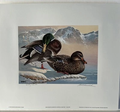 1986 WASHINGTON 1st. of STATE WATERFOWL PRINT w/  MINT STAMP - VF - Image 1 of 4
