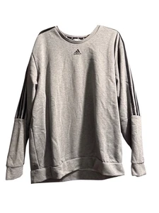 Adidas black/grey logo 3 striped crewneck sweatshirt unisex XL athletic - Picture 1 of 2