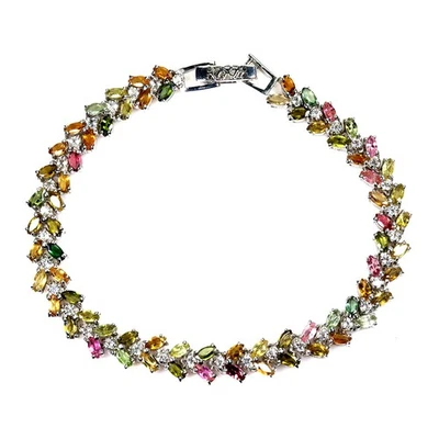 925 Sterling Silver Bracelet Marquise Tourmaline Topaz Gemstone Jewelry 7inches - Image 1 of 4