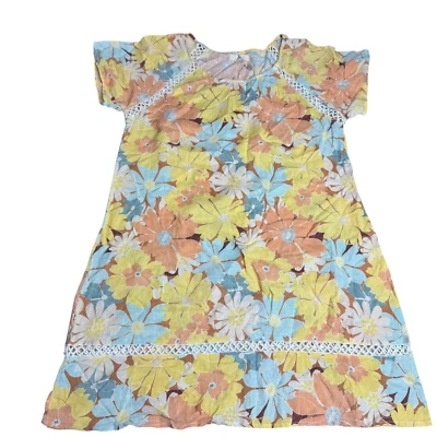 Vestido Rip Curl Talla XL Amarillo Azul Floral Algodón Manga Corta Estilo Boho Foto 1 de 4