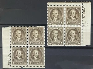 Scott #704, 1/2c Washington Bicent’l blocco piastra #20605, 2 angoli, F/VF LH - Foto 1 di 1