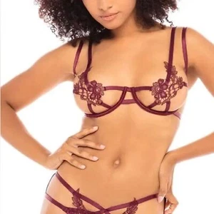 Reggiseno Oh La Cheri coppa aperta ferretto bordeaux S/M - Foto 1 di 5