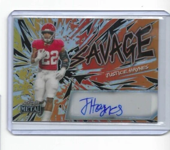 2024 Leaf Metal Draft JUSTICE HAYNES Savage Silver Prismatic Auto SSP 9/10