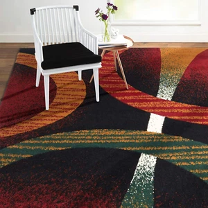 Area Rug 3'7"x 5'2" Red And Black For Living Room Reduced Price Modern Clearance - Picture 1 of 12