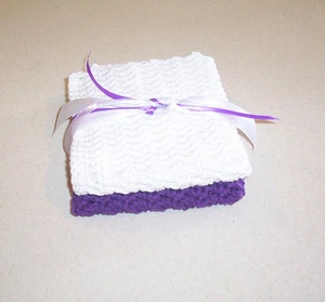 Hand Crochet Purple and White Dishcloth Set - Picture 1 of 3