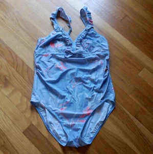 MAMALICIOUS Blue Floral Ruffle MATERNITY BEACH Bathing Suit SWIMSUIT Medium E6 - Picture 1 of 5