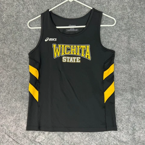 Wichita State Shockers Womens Shirt Large Asics Black Yellow Tank Top NCAA Run D Cover