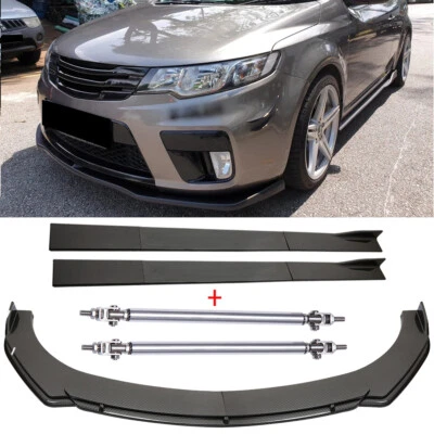 For Kia Forte Koup 2010-17 Carbon Fiber Front Bumper Lip /Side Skirt /Strut Rods - Image 1 of 4