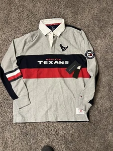 Tommy Hilfiger NFL Houston Texans Rugby White Blue Long Sleeve Polo Size Large - Picture 1 of 9