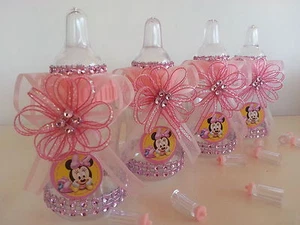 Minnie Mouse | 12 rosa befüllbare Flaschen | Babyparty Deko | Gastgeschenke | Mädchen - Bild 1 von 9
