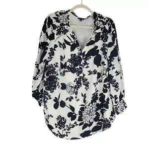 Talbots Top Womens size XL Black White Tunic Pullover V-Neck Blouse 3/4 Sleeve - Picture 1 of 7