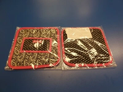 2 Almohadillas para Horno Pampered Chef Paisley Lunares Nuevo Estado - En el Paquete Foto 1 de 4