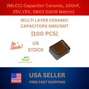 100pcs, Capacitor Ceramic, 100nF, 25V, Y5V, 0603, U.S. STOCK/SELLER, FREE SHIP - Picture 1 of 1