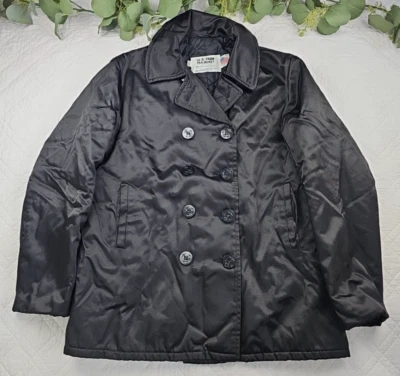 Abrigo De Colección Schott U.S. Pea Jacket 740N Negro Satinado Guisante Talla 44 Hecho en EE. UU. Azul Marino Foto 1 de 4