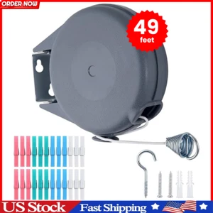 Retractable Clothesline 40 Feet Indoor Outdoor Heavy Duty PVC Clothes Line - Picture 1 of 24