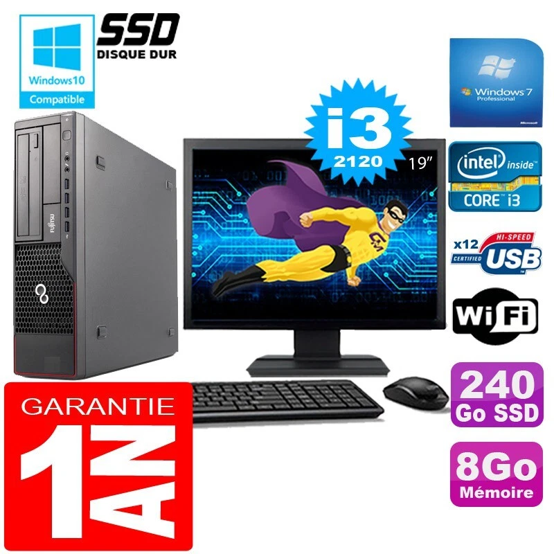 PC Fujitsu Esprimo E700 E90 + SFF I3-2120 8Go Disco 240 Go SSD Wifi W7 LCD 19" - Imagen 1 de 1