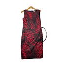 Cache Sheath Bodycon Animal Print Belted Sleeveless Dress size 8 Red/Black