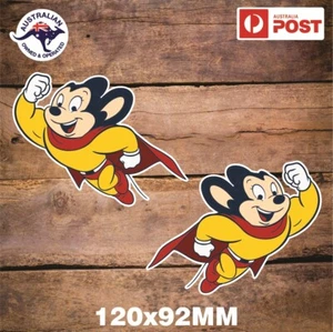 MIGHTY MOUSE STICKER PAIR RETRO VINTAGE DECALS - Picture 1 of 1