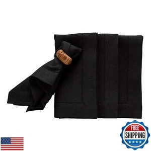 Solino Home Linen Dinner Napkins 20 x 20 Inch - 100% Pure Linen Black Cloth N - Picture 1 of 5