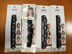 4 Pack: Scunci Skinny Elegant Black/Silver Embellished Headwrap (1474- R8P8a) - Picture 1 of 2