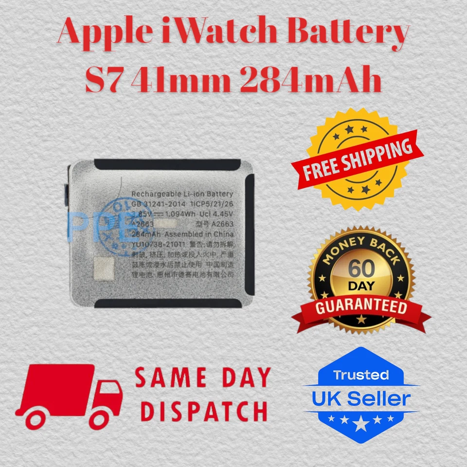 Premium Battery Replacement for Apple iWatch Series 7 41mm A2663 Watch 284mAh UK - Image 1 of 1