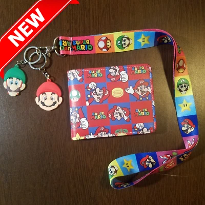 Mario & Luigi wallet + Lanyard + Keychains 🍄 Super Mario Bros Nintendo gift 🍄 - Image 1 of 4