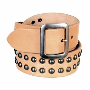 SUGAR CANE Mens Studded Leather SC02322 Garrison Belt with Silver Square Buckle - Picture 1 of 4