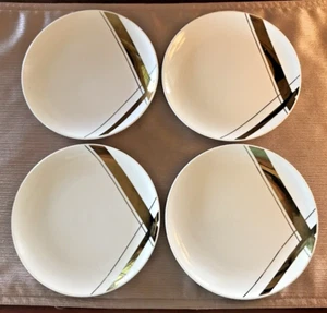 4 Nicole Miller Home White Porcelain w/ Gold Metallic Accent Appetizer Plates - Picture 1 of 4